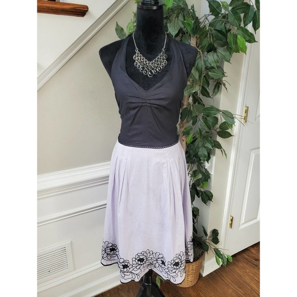 Paraphrase Womens Gray & Black Cotton Halter Neck Sleeveless Knee Length Dress 8 - Picture 1 of 15